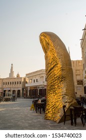 Doha, Qatar - OCT 18 2019: 'Le Pouce', A Sculpture In The Shape Of A Giant Thumb, Art Piece By Acclaimed French Artist César Baldaccini At Souq Waqif.