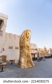 Doha, Qatar - October 2022: 'Le Pouce', A Sculpture In The Shape Of A Giant Thumb, Art Piece By Acclaimed French Artist César Baldaccini At Souq Waqif.