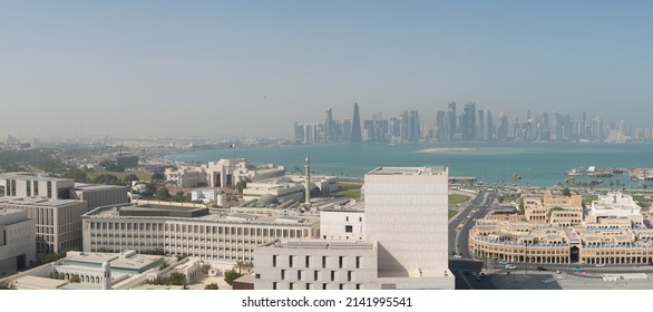 Doha, Qatar - Panoramic view of Doha skyline from Musherib downtown. Msheireb Downtown Doha