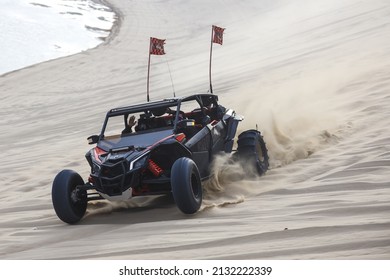 Doha, Qatar, Sea Line Dunes, 04 Mar 2022: Isolated Dune Buggy Bashing Sand Dune At Sea Line Beach In Qatar.  