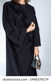 Doha, Qatar: Traditional Arabic Black Embroidered Abaya Pattren And Design 