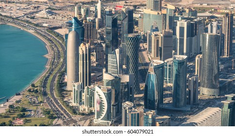 Doha Skyline, Aerial View - Qatar.