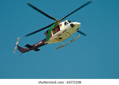 DOHA-NOV 20: Safety Helicopter Hovering Overhead At The Oryx Cup H1 Unlimited World Championship Event Nov 20, 2010 In Doha, Qatar.