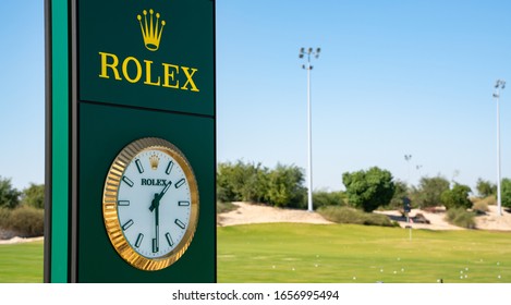 Doha,Qatar- 26 February 2019: Rolex Clock In The Golf Course Of Doha,Qatar