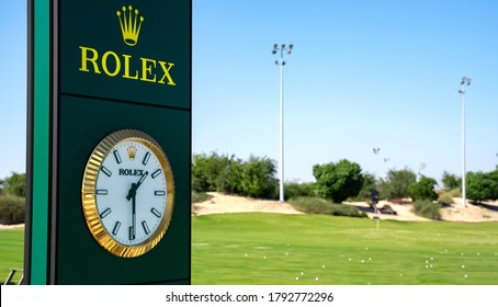 Doha,Qatar- 26 February 2019: Rolex Clock In The Golf Course Of Doha,Qatar