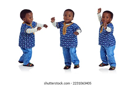 Doing the baby boogy. Composite image of an adorable african toddler dancing. - Powered by Shutterstock