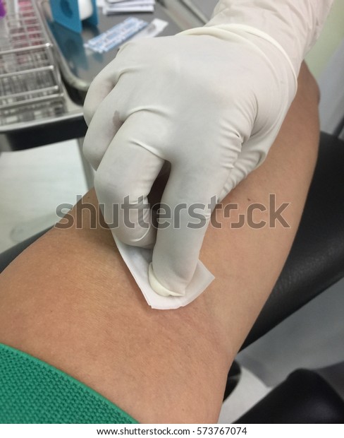 Doing Blood Test Apply Alcohol Area Stock Photo (Edit Now) 573767074