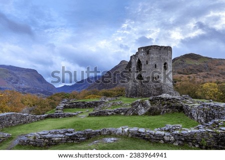 Dolbadarn Castle stands above Llyn Padarn at Llanberis in Snowdonia National Park in Wales