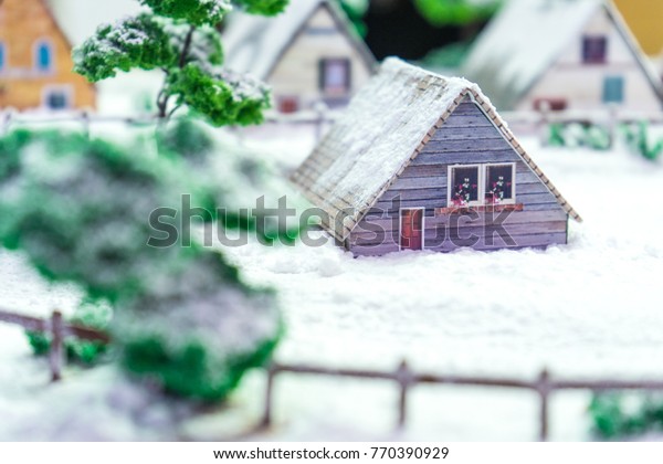 Doll Houseminiature Housecover Artificial White Snow Stock Image