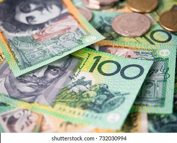 Dollar Australia Banknotes And Coins For Money Concept.