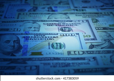 Dollar Bank Note Money For Background, Blue Tone