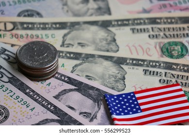 Dollar Banknote Coin Us Flag Stock Photo 556299523 