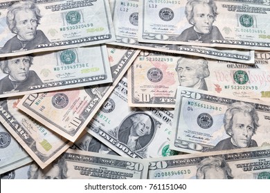 Dollar Banknotes Background, A Pile Of One Us Dollar Bills.