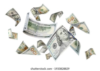 Dollar banknotes flying on white background, collage  - Shutterstock ID 1933828829