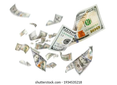 Dollar banknotes flying on white background, collage 