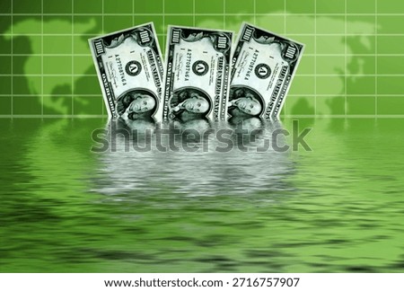 Dollar banknotes sinking in water