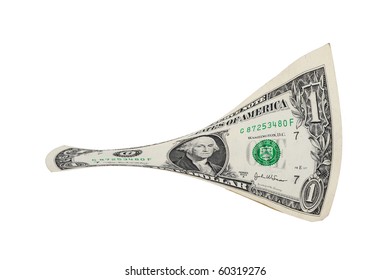 Dollar bill all stretched out on white background.