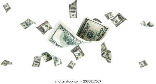 Dollar Bill. Washington American Cash. Usd Money White Background. Money Falling