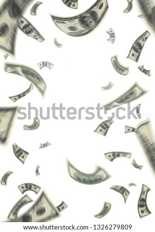 dollar bills flying isolated on white background,