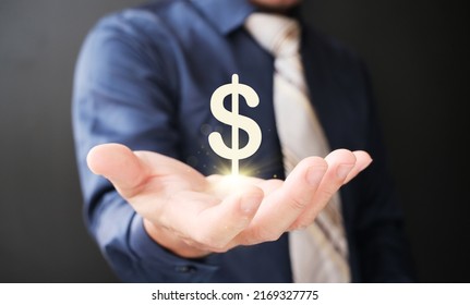 Dollar Currency Symbol, Businessman Holding Us Money Sign Icon