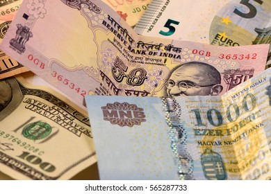 Dollar, Euro, Rupee, And Forint Bills