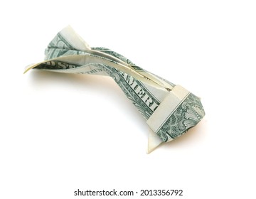 A Dollar Origami Koi Fish On White