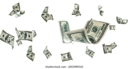 Dollar sign. American money. Cash white background, us bill. Money falling - Shutterstock ID 2055989510