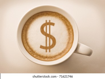 Dollar Sign Drawing On Latte Art Coffee Cup