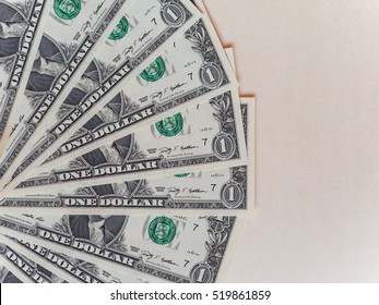 Dollar (USD) banknotes, currency of United States (USA) with copy space