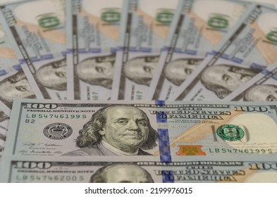 Dollars In Close-up. Finance.US Currency.Background Of Hundred Dollar Banknotes