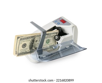 Dollars In Currency Counting Machine On White Background