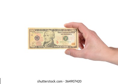 Dollars In Man Hand Isolated On White 