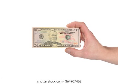 Dollars In Man Hand Isolated On White 