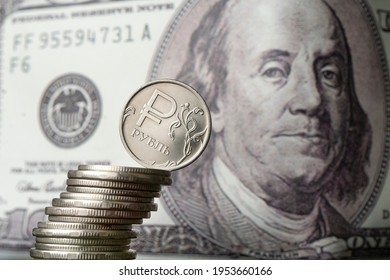 dollars and rubles. concept of currency exchange. Economic crisis, decline of the world economy. Ruble devaluation. The fall of the Russian currency. Currency exchange at the Bank. sharp drop ruble's