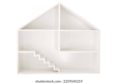 A dollhouse. A white toy house. The layout of the house on a white background. Blank for design. High quality photo