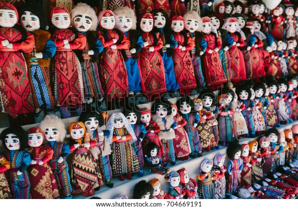 Dolls in Armenian national costumes. Flea market\
Vernissage Yerevan,\
Armenia