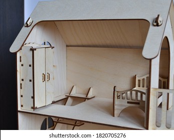 A Doll's Bedroom In A Wooden Doll House.