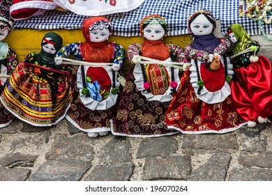 Dolls in Turkish costumes in Turkey. Traditional handmade toys