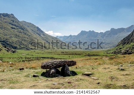 Dolmen of Achar de Aguas Tuertas in Hecho Valley, Jacetania, Aragonese Pyrenees, Occidental valleys natural park, Huesca Province, Spain