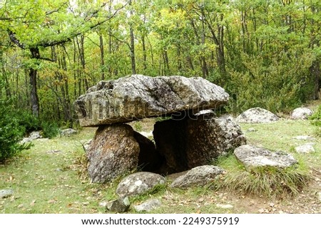 dolmen de Cornudella.(Dolmen de la cabaneta del Forno) Forest of Transás.Pyrenees Aragones.Huesca.Spain.