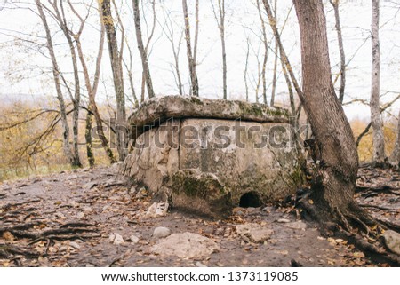 Dolmens are megalithic structures on the North Caucasus territory of Khadzhok in the Republic of Adygea. In the autumn forest