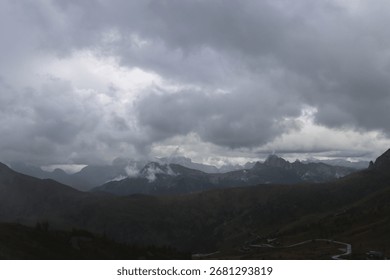 Dolomite mountains in the clouds