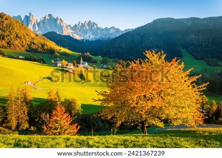Dolomites Alps, Val di Funes, Autumn landscape Stock fotó © 
