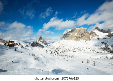 Dolomites Dolomiti Italy in wintertime beautiful alps winter mountains and ski slope Cortina d'Ampezzo Col Gallina mountain peaks famous landscape skiing resort area