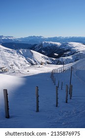 Dolomites Mountain Formation In Italy Beautiful Day Fresh Snow With No People.  