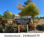Dolores, Colorado -Oct 9, 2023: Canyons of the Ancients National Monument, Bureau of Land Management administered public lands that contain the highest known archaeological site density in USA. Sign.