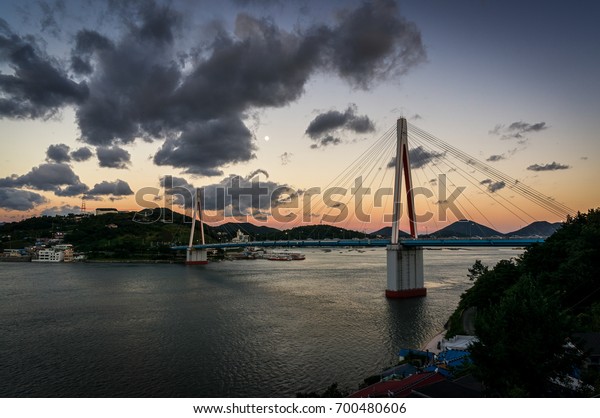 Dolsan Bridge Taken During Sunset Moon Stock Photo Edit Now - 