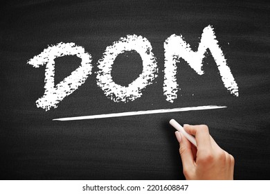 DOM - Document Object Model is a programming API for HTML and XML documents, acronym technology concept on blackboard