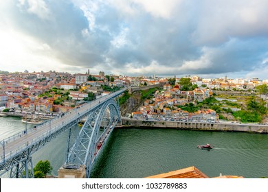 Dom Luis Bridge and old city in Porto, Portugal, Europe