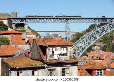 Dom Luis I Bridge Over Douro River In Porto Portugal